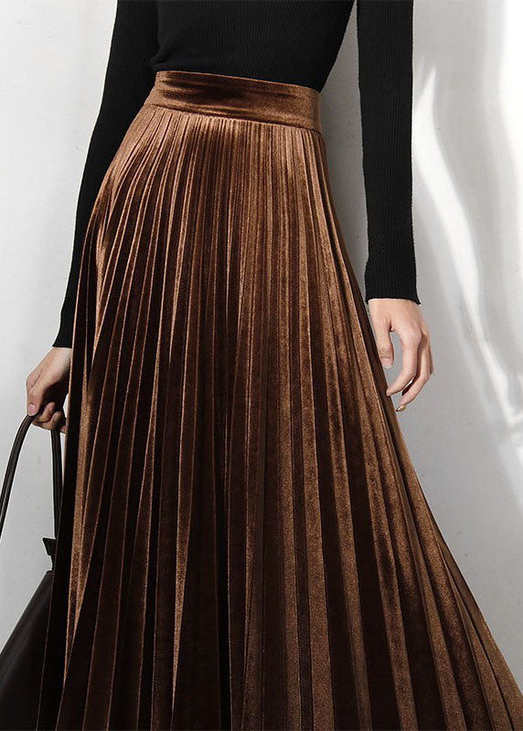 Classy Chocolate Velour Pleated Skirt Spring