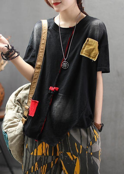 Classy Cotton Clothes Round Neck Loose Irregular Blouse