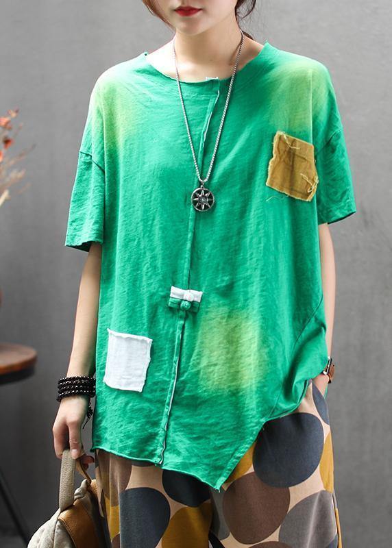 Classy Cotton Clothes Round Neck Loose Irregular Blouse