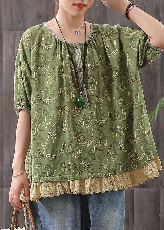 Classy Cotton Tunic Top Loose Print Short Sleeve Blouse
