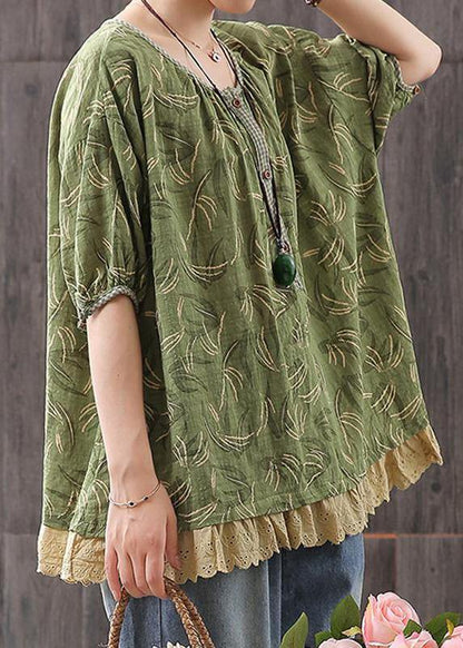 Classy Cotton Tunic Top Loose Print Short Sleeve Blouse