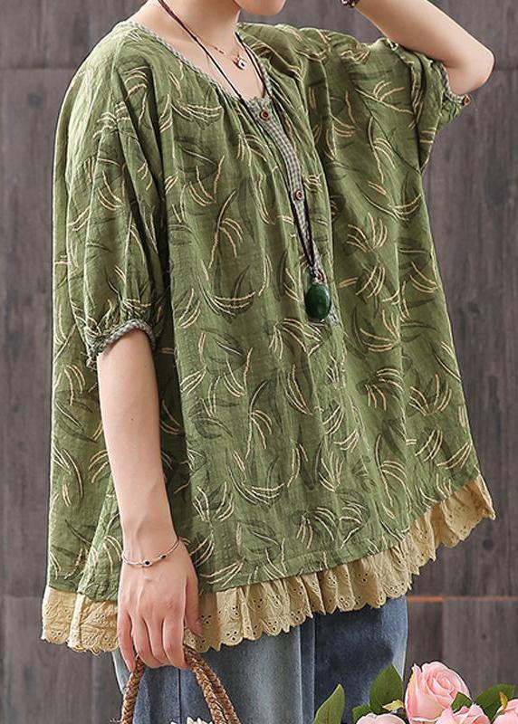 Classy Cotton Tunic Top Loose Print Short Sleeve Blouse