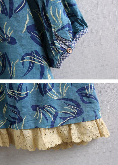 Classy Cotton Tunic Top Loose Print Short Sleeve Blouse