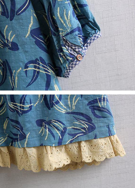 Classy Cotton Tunic Top Loose Print Short Sleeve Blouse
