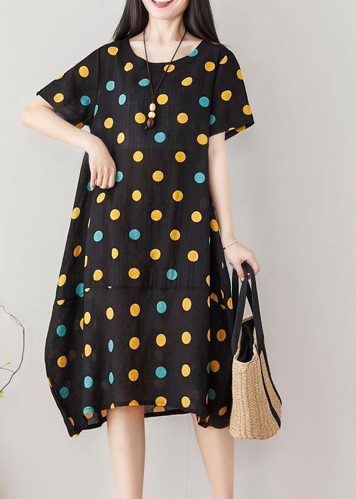 Classy Dotted Cotton Clothes Shape Black Dress Summer