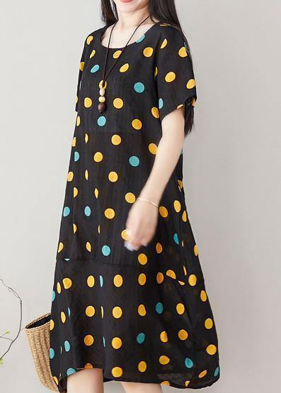 Classy Dotted Cotton Clothes Shape Black Dress Summer