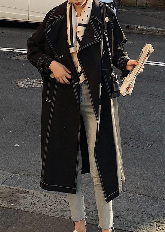 Classy Double Breast Winter Box Coat Black Knee Coat