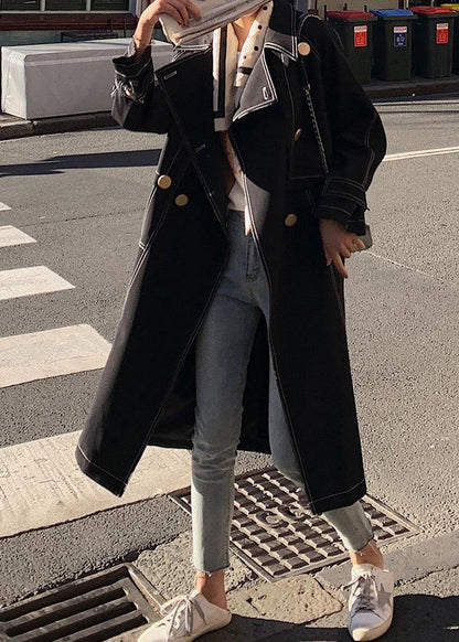 Classy Double Breast Winter Box Coat Black Knee Coat