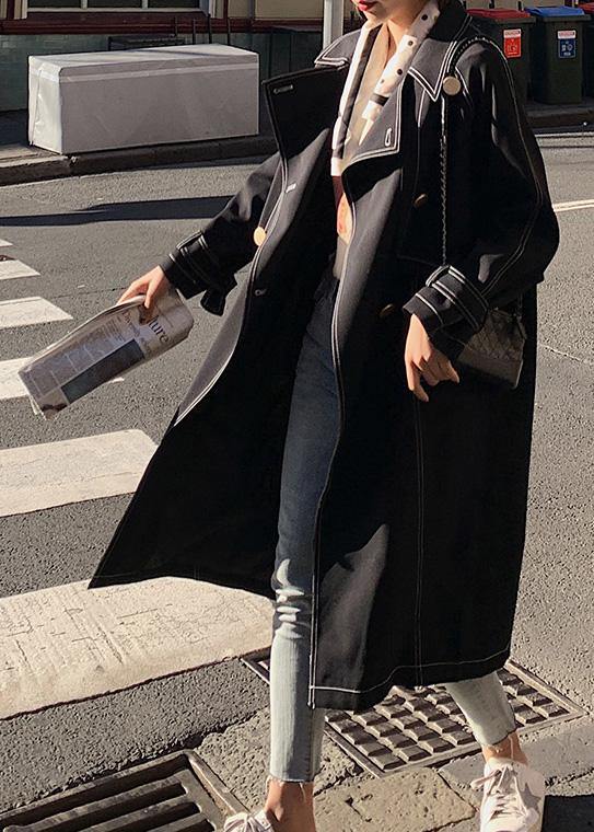 Classy Double Breast Winter Box Coat Black Knee Coat