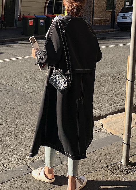 Classy Double Breast Winter Box Coat Black Knee Coat