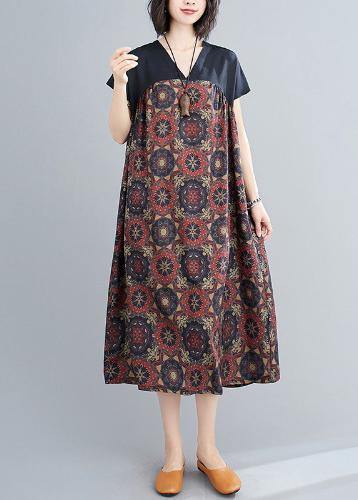 Classy Cotton Tunics V Neck Patchwork Art Summer Dresses
