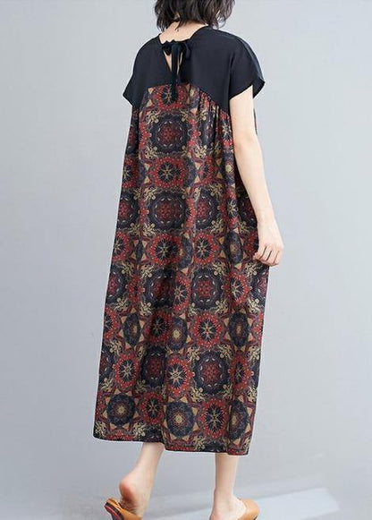 Classy Cotton Tunics V Neck Patchwork Art Summer Dresses