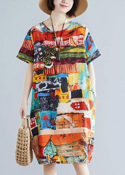Classy Linen Cotton Dress Pattern O Neck Pockets a Line Summer Dress