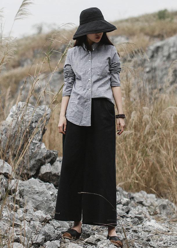 Classy Gray Cotton Linen Clothes for Photography Long Sleeve Fall Shirts