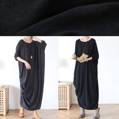 Classy Gray Cotton Tunic Dress O Neck Asymmetric Long Spring Dress