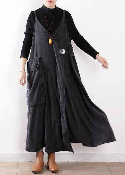 Classy Gray Dress Large Pockets Long Fall Dresses