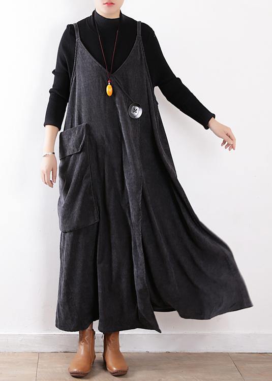Classy Gray Dress Large Pockets Long Fall Dresses