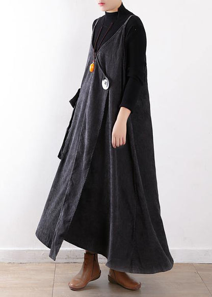 Classy Gray Dress Large Pockets Long Fall Dresses
