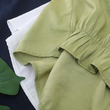 Classy Green Cotton Blouse O Neck Patchwork Art Shirts