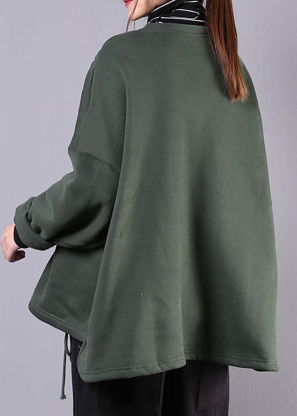 Classy High Neck Drawstring Cotton Tunic Pattern Sleeve Green Blouse
