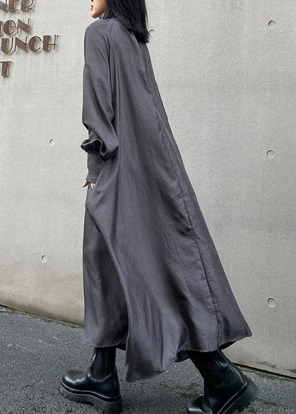 Classy High Neck Cinched Quilting Dresses Shirts Gray Maxi Dresses