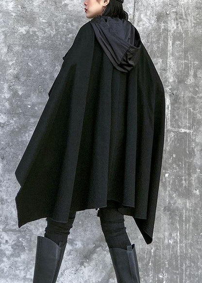 Classy hooded asymmetric cotton patchwork shirts women Cotton black top