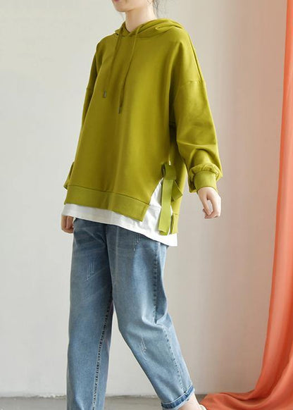 Classy hooded drawstring cotton clothes For Women Work Outfits green tops fall