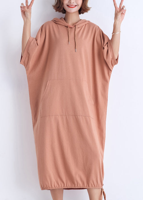 Classy Hooded Half Sleeve Cotton Tunic Top Catwalk Nude Red Dresses Summer