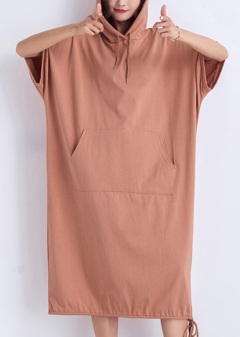 Classy Hooded Half Sleeve Cotton Tunic Top Catwalk Nude Red Dresses Summer