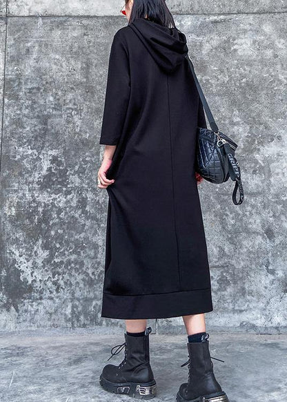 Classy Hooded Side Open Spring Wardrobes Black Dress