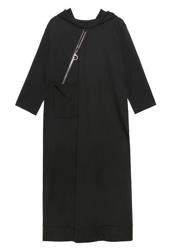 Classy Hooded Side Open Spring Wardrobes Black Dress