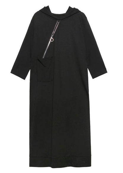 Classy Hooded Side Open Spring Wardrobes Black Dress