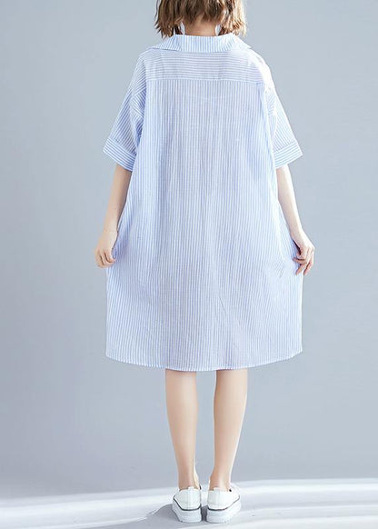 Classy Lapel Asymmetric Linen Dress Boutique Ideas Blue Striped Knee Dresses Summer