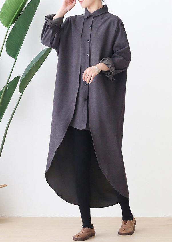 Classy Lapel Low High Design Fine Clothes Gray Oversized Coat