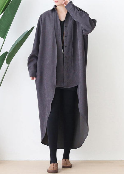 Classy Lapel Low High Design Fine Clothes Gray Oversized Coat