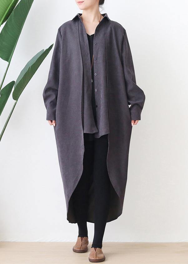 Classy Lapel Low High Design Fine Clothes Gray Oversized Coat