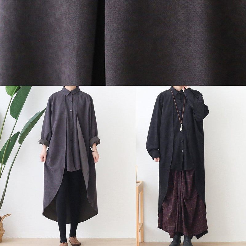 Classy Lapel Low High Design Fine Clothes Gray Oversized Coat