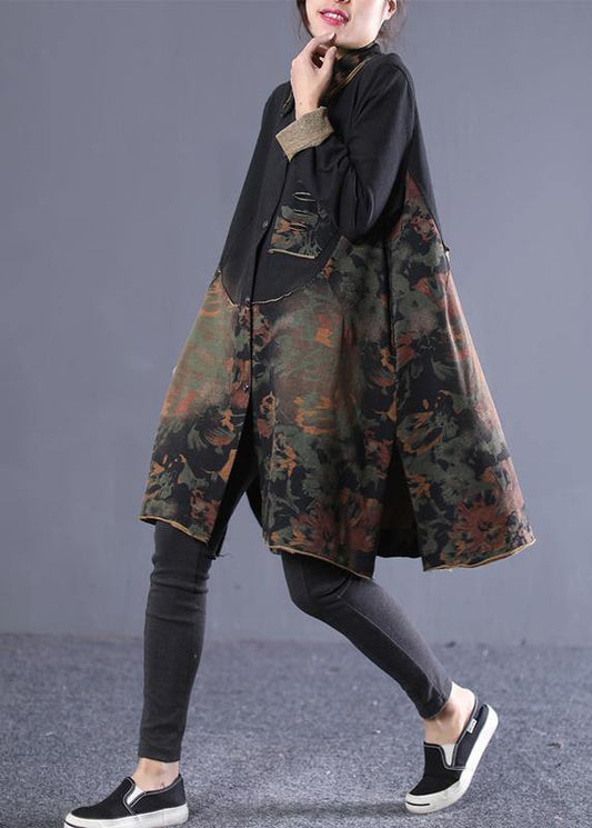 Classy Lapel Patchwork Spring Robes Runway Green Print Dresses