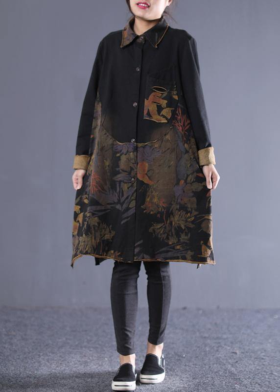 Classy Lapel Patchwork Spring Robes Runway Green Print Dresses