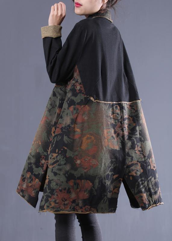 Classy Lapel Patchwork Spring Robes Runway Green Print Dresses
