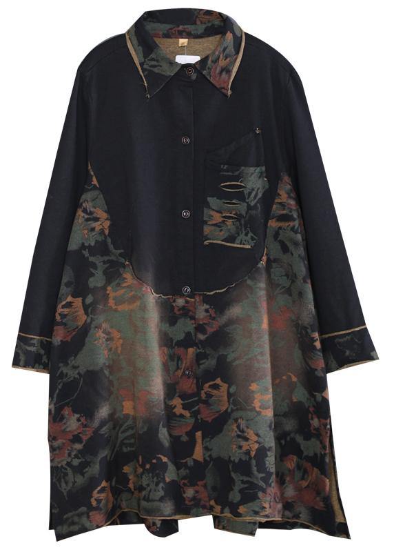 Classy Lapel Patchwork Spring Robes Runway Green Print Dresses