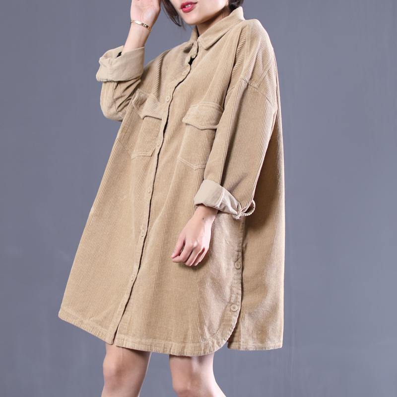 Classy Lapel Side Open Spring for Khaki Loose Coats