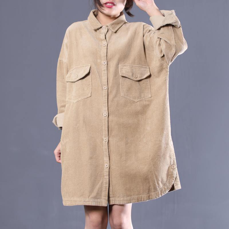 Classy Lapel Side Open Spring for Khaki Loose Coats