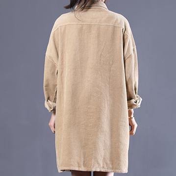 Classy lapel side open Plus Size spring for women khaki loose coats