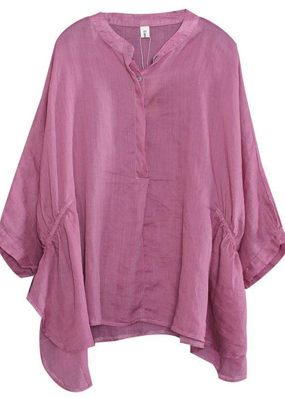 Classy Linen Blouse Batwing Sleeve Comfortable Color T-shirt