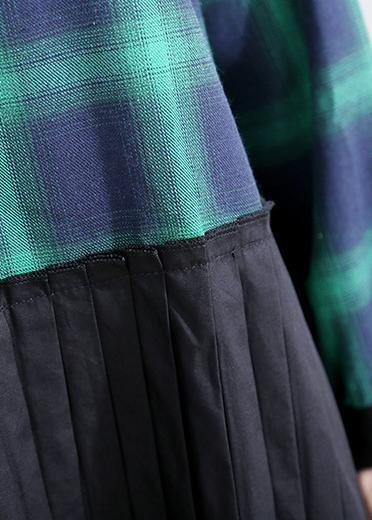 Classy Long Sleeve Cotton Clothes Photography Green Plaid Patchwork Dresses