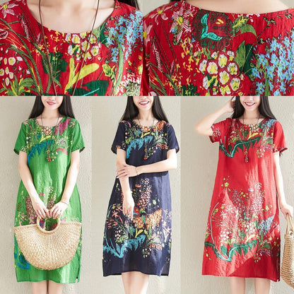 Classy Navy Prints Cotton Tunics Short Sleeve Oversized Summer Dresses
