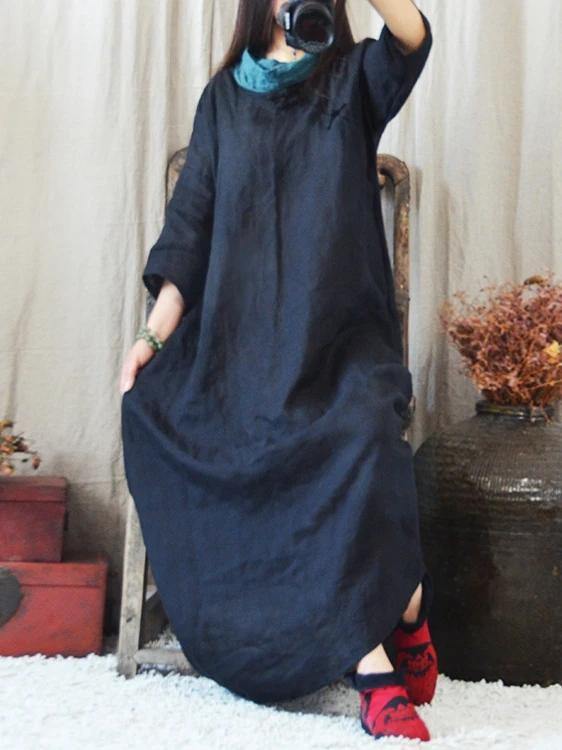 Classy O Neck Chinese Button Cotton Quilting Clothes Ideas Blue Dresses