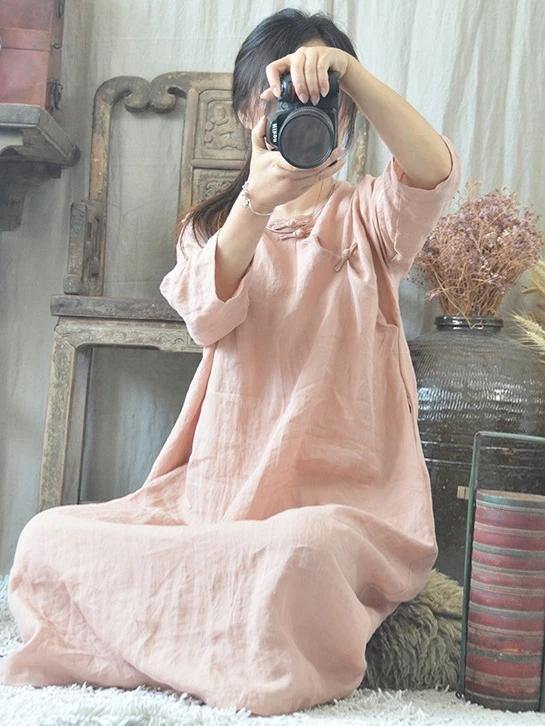Classy O Neck Chinese Button Cotton Quilting Clothes Ideas Blue Dresses