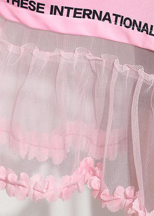 Classy O Neck Cotton Tunics Sewing Pink Patchwork Dress Summer